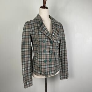 y2k Maurices Retro Plaid Double Breasted Jacket Lightweight Indie Vampire Goth